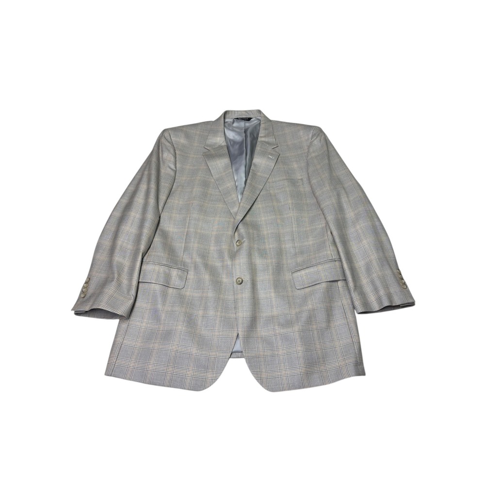 JOS A BANK Mens 48L Plaid Silk Wool Blend Blazer Jacket Suit Separate Gray